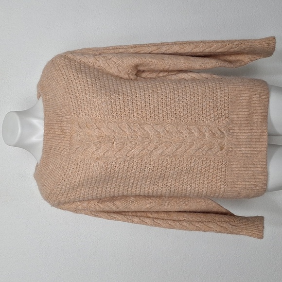 Sleeping On Snow Anthropologie Coastal Off The Shoulder Cable Knit Sweater Sz. L - Picture 2 of 14